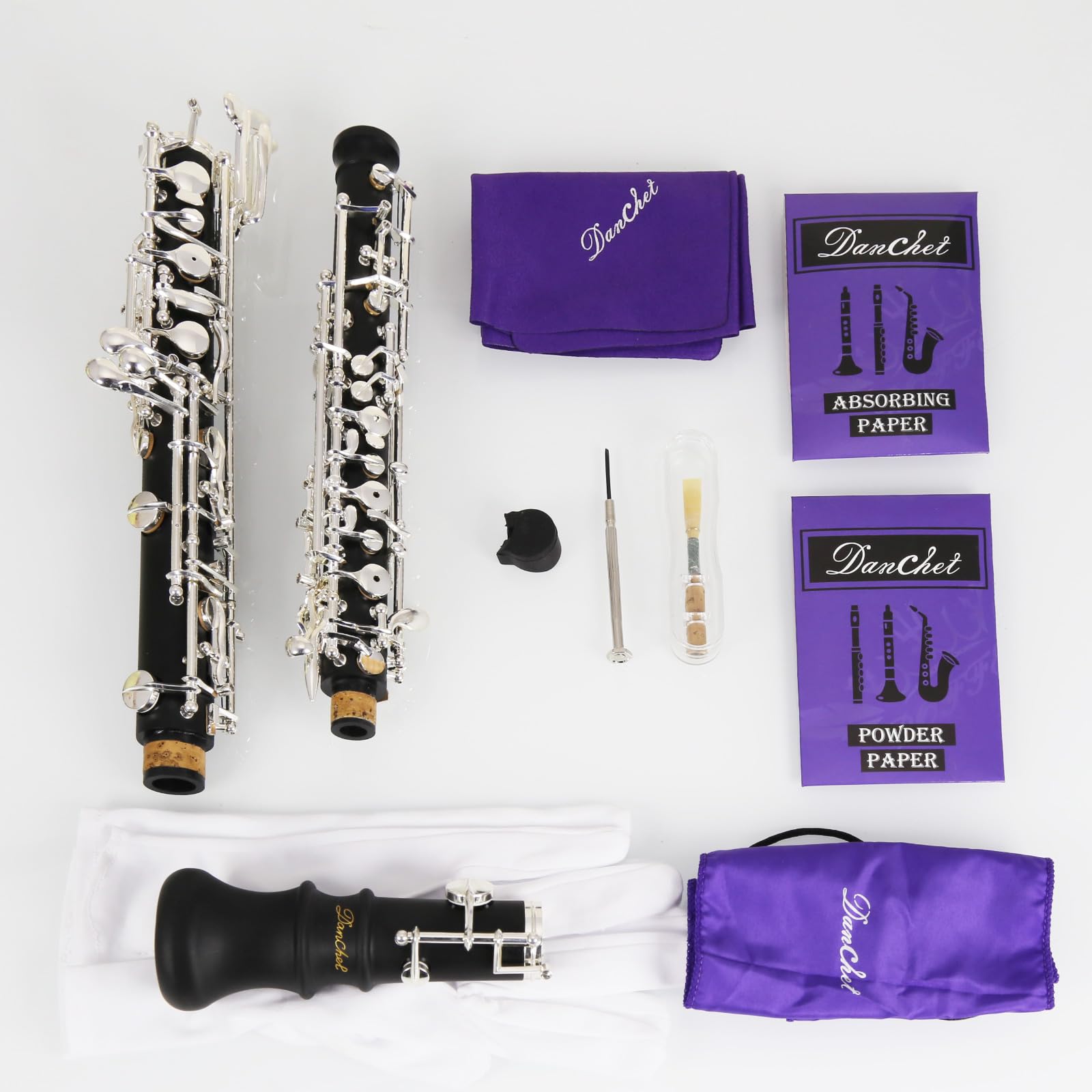 Oboe Professional Performance Level Redwood Body Silver Plated Semi Automatic C Tone with Reeds, Cleaning Cloth, Oboe Swab, Powder Paper, Absorbing Paper, Thumb Rest, Screwdriver, Gloves, Case