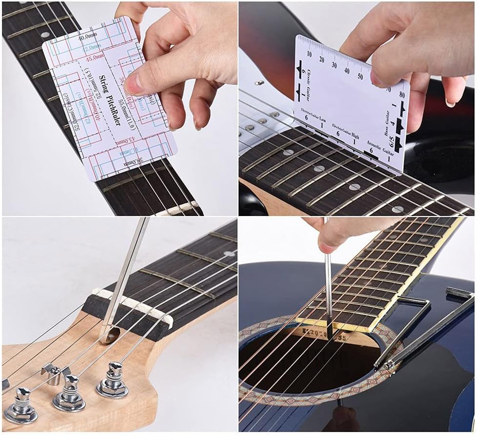Guitar Repairing Tool Kit with Wire Plier, String Organizer, Fingerboard Protector, Hex Wrenches, Files, String Action Ruler, Spanner Wrench, Bridge Pins for Guitar Ukulele Bass Mandol