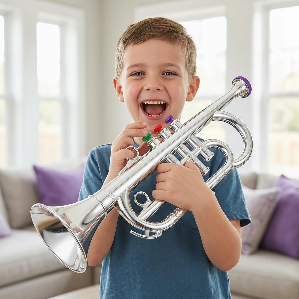 Toyvian Simulated Three-Tone Trumpet Toy for Kids Ages 3-12 Early Instruments Learning Tool Realistic Musical Instrument Model for Home and School Education