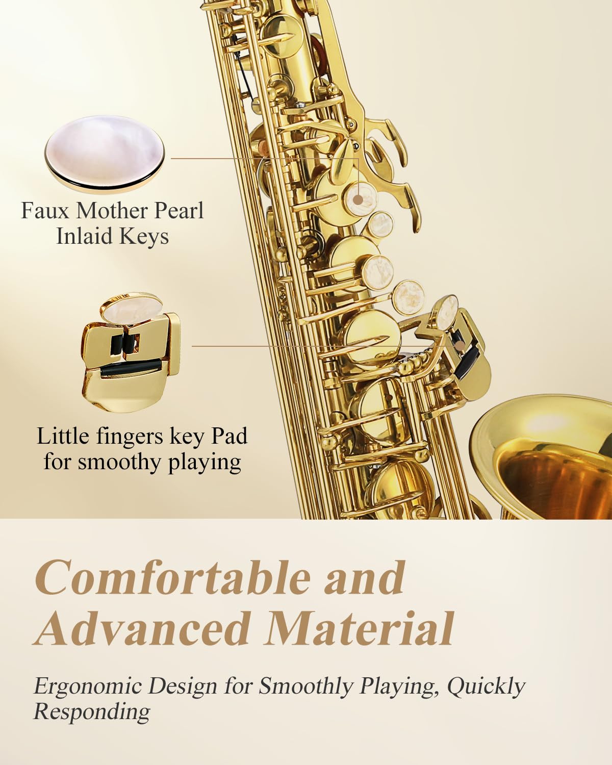Eastar Student Alto Saxophone E Flat for Beginner Sax Full Kit with Carrying Case, Mouthpiece, Straps, Reeds, Stand, Golden Lacquer, AS-Ⅱ