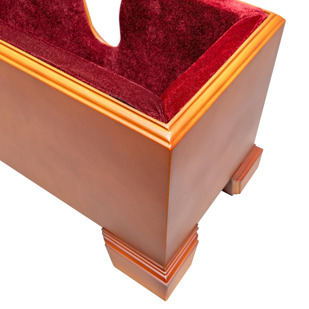 MI&VI Classic Wooden Cello Box Stand 4/4 Full Size - Burgundy Red Velvet Plush Cushion Wood Cello Stand with Bow Storage Holder Slot Included