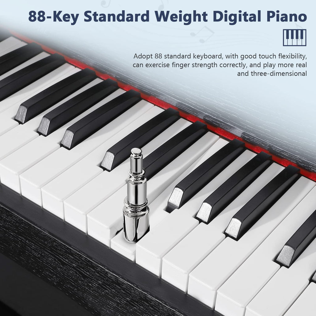 88 Key Digital Piano for Home Studio, with Weighted Hammer Action Keys, Professional Triple Pedal, USB-MIDI Connectivity, Includes Power Adapter, Stand & Headphone Jack, Black