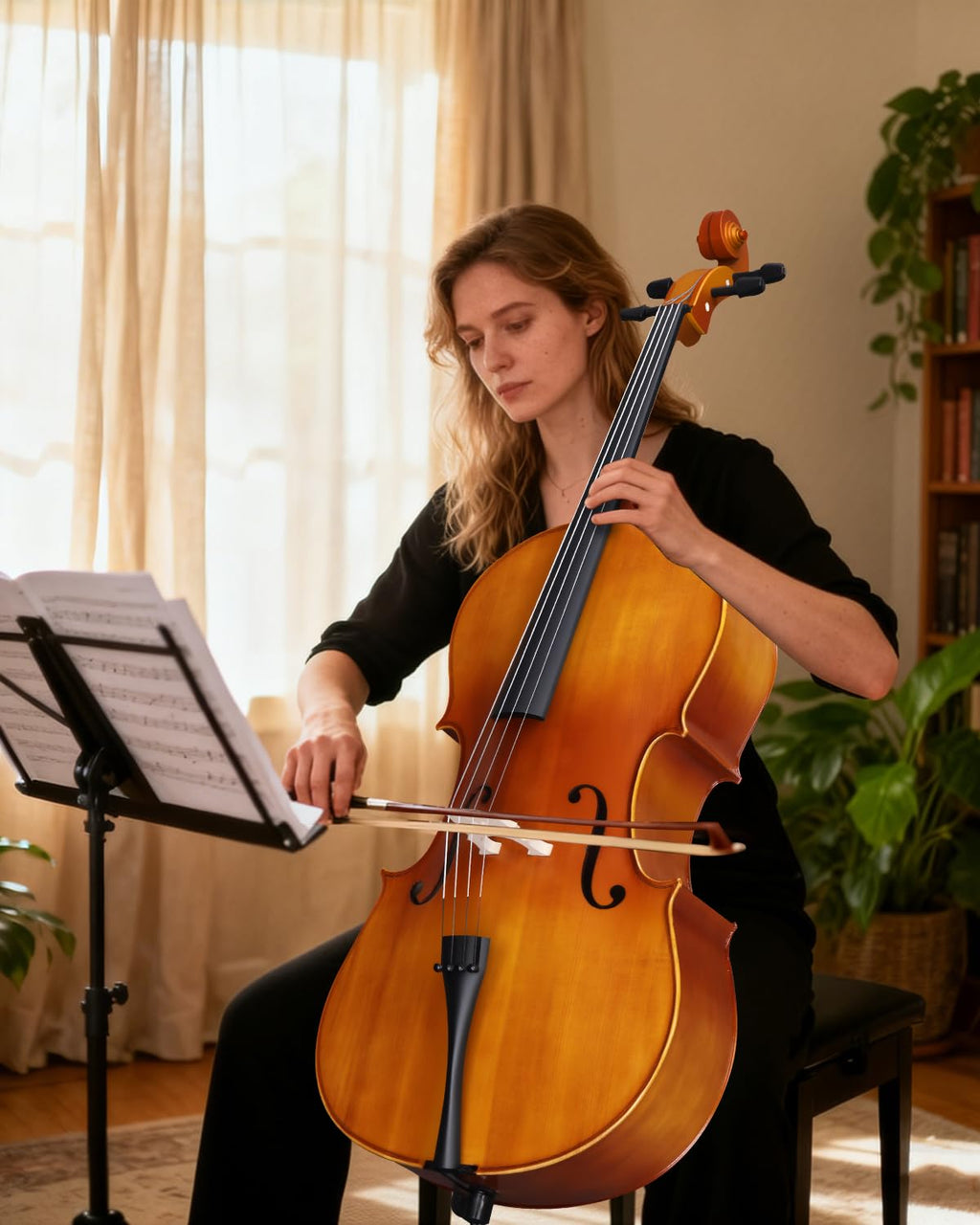 Ktaxon Full Size Cello, 4/4 Solid Wood Acoustic Cello with Sturdy Stand, Portable Bag, Premium Rosin and Extra String, Full Equipment for Intermediate Players (Varnish)