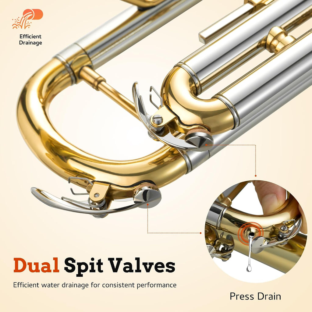 CAHAYA Bb Trumpet Instrument Trompeta: Brass Student Trumpet with Hard Case 7C Mouthpiece Gloves Standard Trumpets for Beginners or Advanced Students Gold | Bb Student Trumpet with Hard Case 7C Mouthpiece Gloves Smooth Valves Standard Trumpets for Beginne