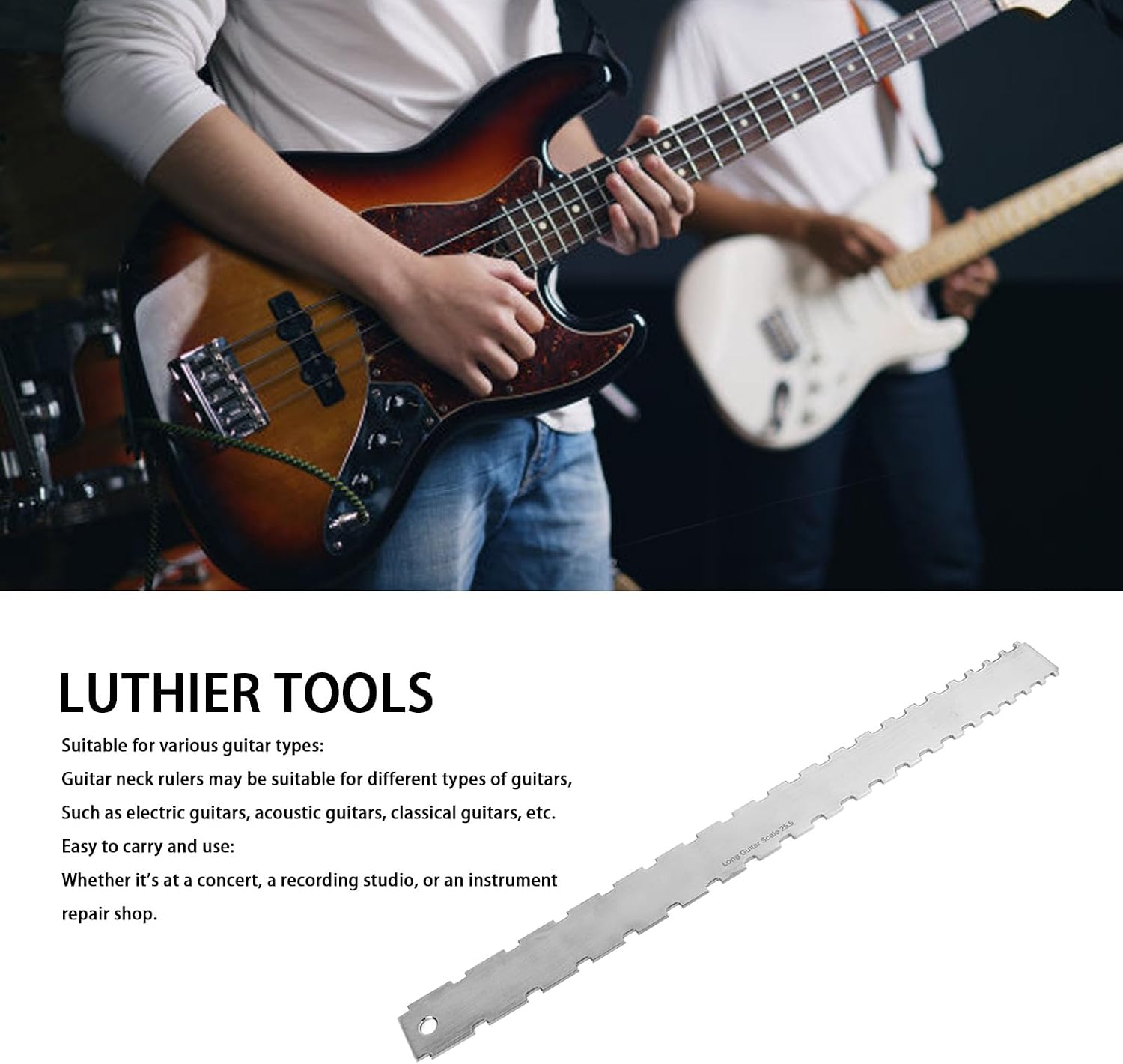 Guitar Neck Ruler, String Action Ruler Gauges, Stainless Steel Guitar Neck Notched Straight Edge Gauges for Most Guitar Fretboards