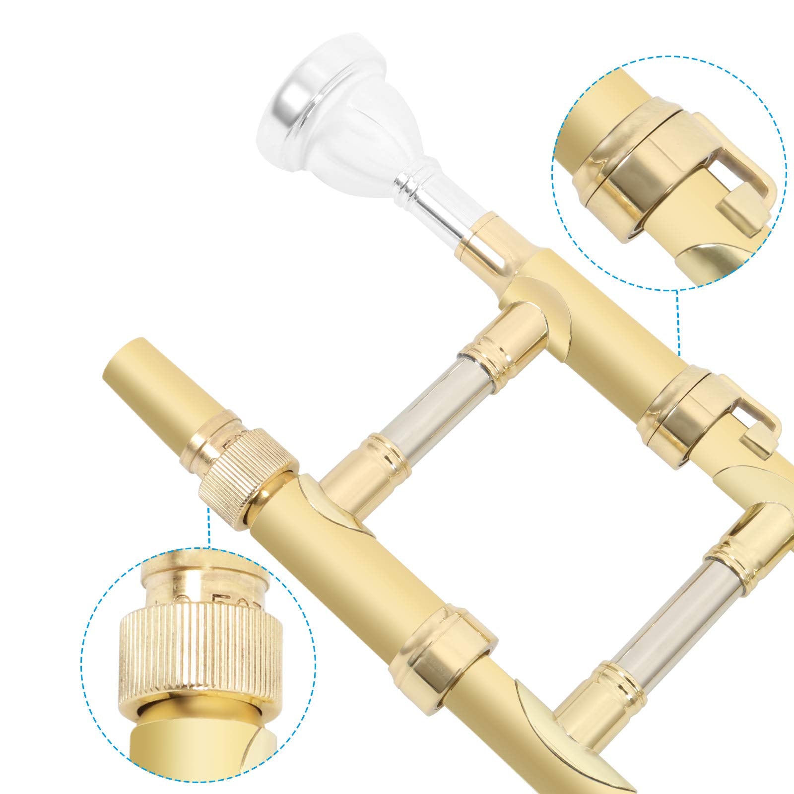 EASTROCK Bb Tenor Slide Trombone, B Flat Brass Plated Trombone Instrument for Beginners Students with Hard Case, with Mouthpiece, White Gloves (12.5mm/200 mm), Golden