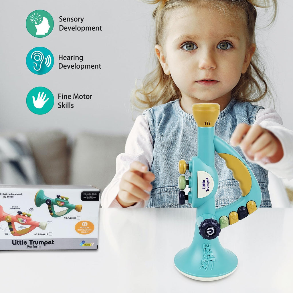 Musical Instruments Toys for Kids, Toddlers Little Trumpet and Baby Educational Toy for Girls & Boys Ages 1-3 (Blue)