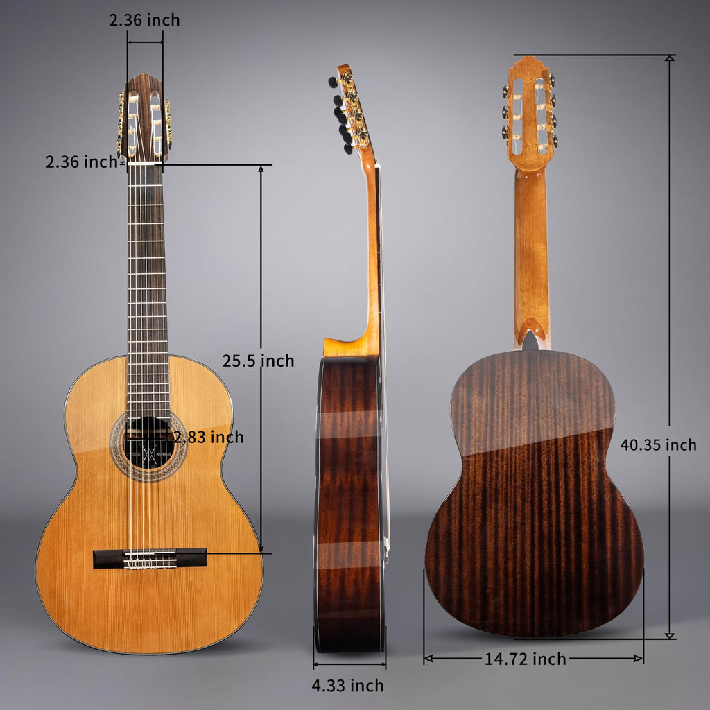 WishMade 7 String Acoustic Classical Nylon Guitar with Gig Bag | Red cedar top, rosewood fingerboard,Additional low B string for classical, jazz, flamenco, fingerstyle playing, adults