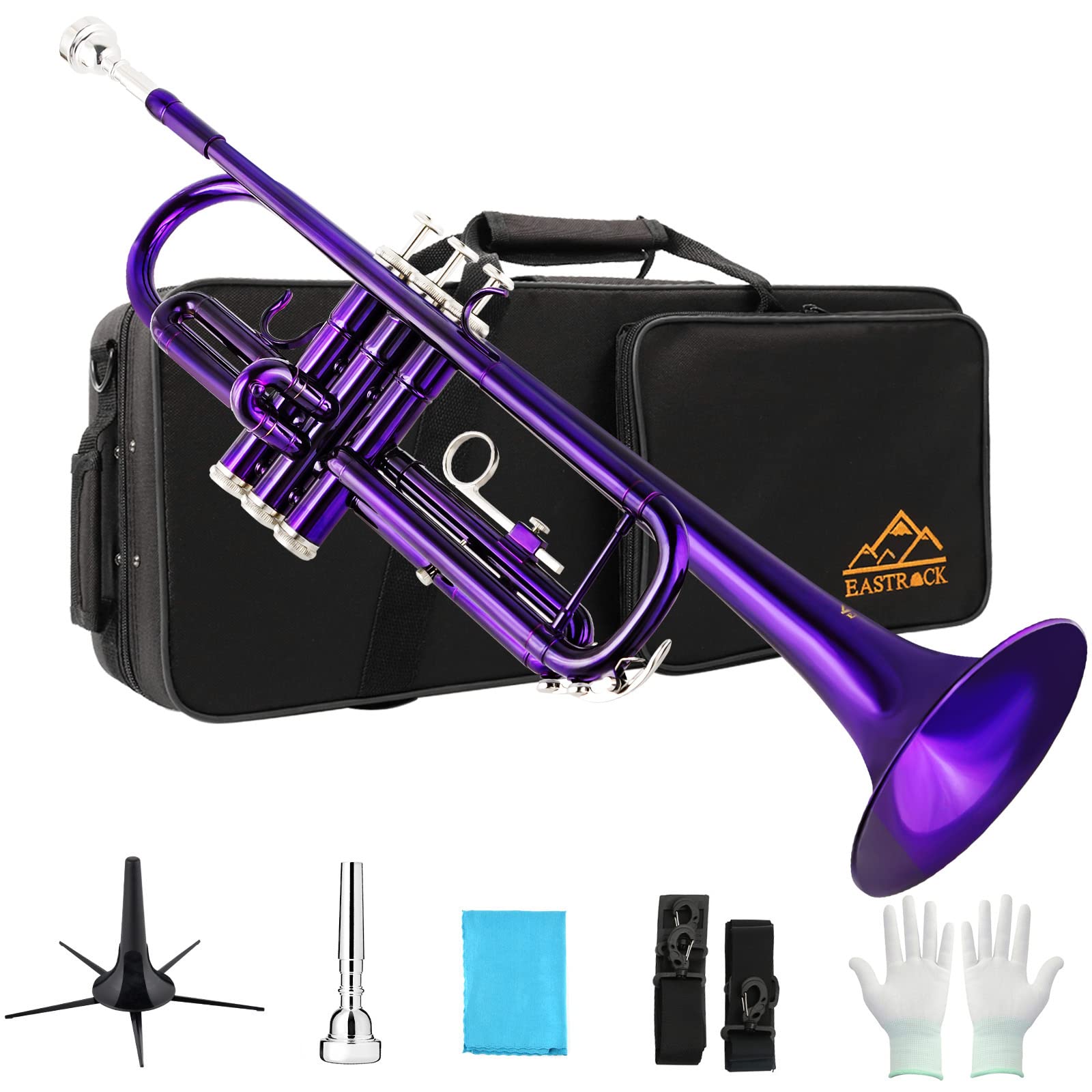 EASTROCK Bb Trumpet Standard Trumpet Set with Carrying Case,Gloves, 7C Mouthpiece, Cleaning Kit, Tuning Rod (Red Antique)