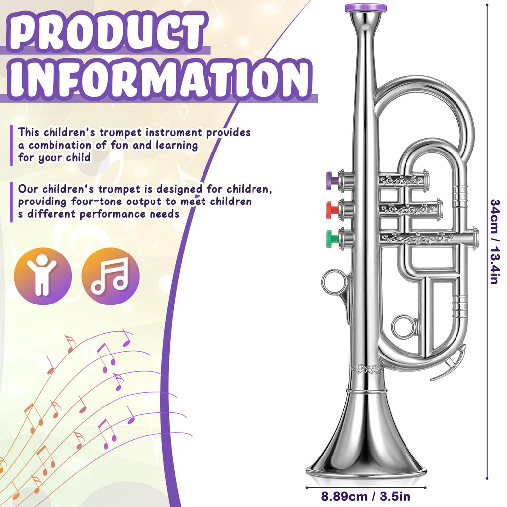 Lewtemi Gold Trumpet Musical Instruments Toy for Kid Toddler Fake Plastic Preschool Music Toy Gift Non-Professional Wind Instrument Early Educational Teaching Songs Gifts for Toddlers Children