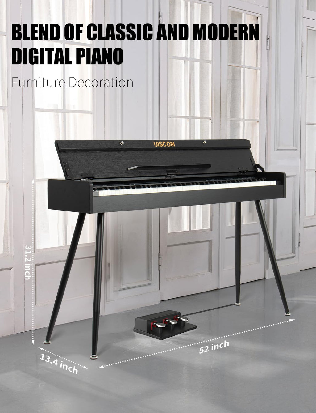 UISCOM 88 Key Weighted Digital Piano - Wooden Desk Electric Piano Transforms Between Desk and Vanity - Progressive Hammer-Action Keyboard, Perfect for Beginners with MIDI Functionality