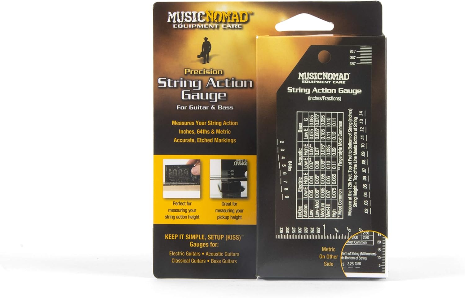 MusicNomad Precision String Action Gauge Ruler for String Height- Metric, SAE, 64ths (MN602)