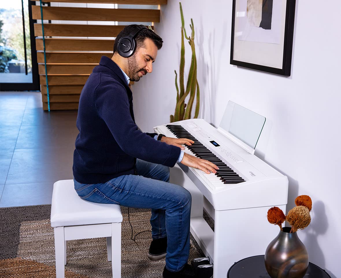 Roland FP-60X 88-Key Digital Piano - White Bundle with Adjustable Stand, Bench, Deluxe Sustain Pedal, Online Piano Lessons, Instructional DVD, and Austin Bazaar Polishing Cloth