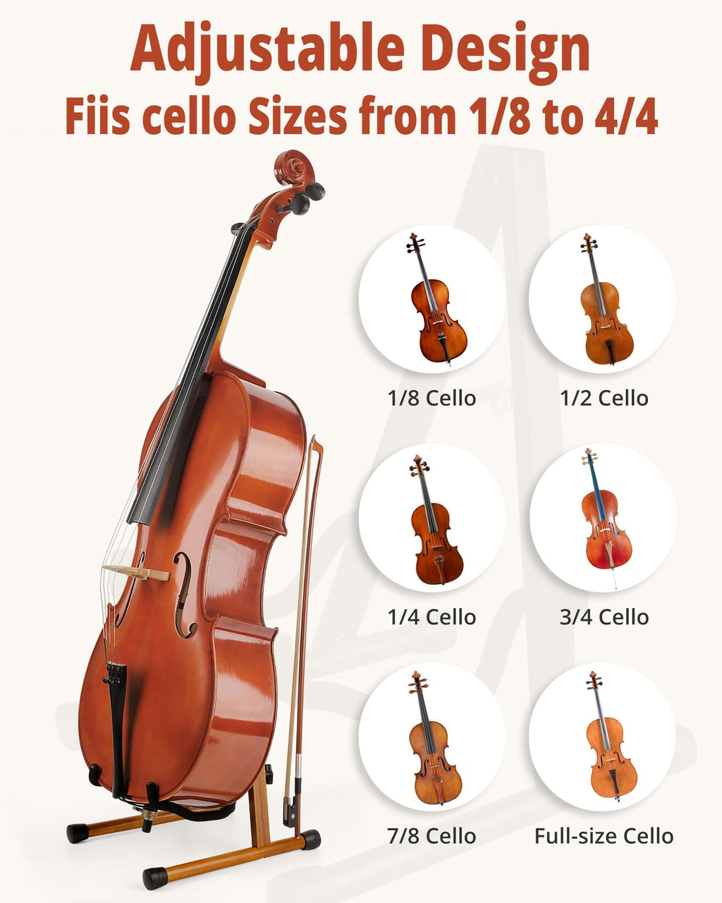 MUSO Cello Stand with Bow Holder,A-Frame Floor Stand with Padded Foam, Handcrafted Cello Rack Fits 1/2, 3/4, 7/8, 4/4 Full-Size and Guitar, Instrument Holder for Home and Studio Display
