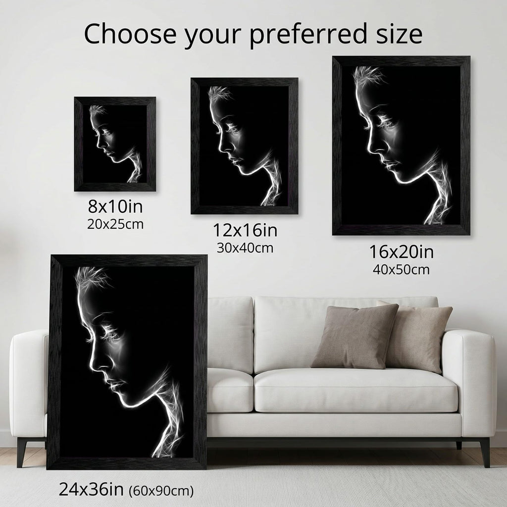 Framed Canvas Wall Art Minimalist Abstract Cello Musical Instrument Electric White Glowing Lines on Black Canvas Print Poster Black Frame Wall Decor for Music Room Studio Modern Art, Inch 24x36