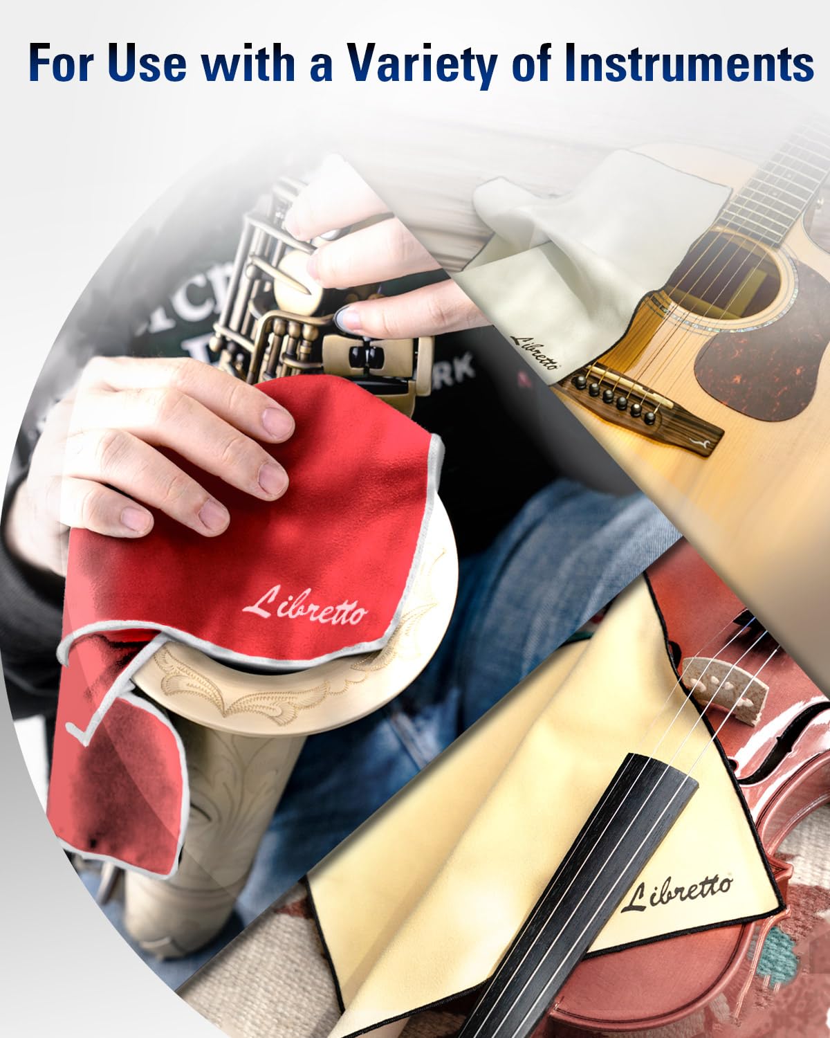 Libretto Microfiber Polish Cloth, 3 Useful Sizes in 1 Pack, Violin and Cello Cleaning & Polishing Products, Blue, Lint-Free, Super Soft, Gift, for Piano, Guitar, Ukulele, Trumpet, Saxophone, Laptop
