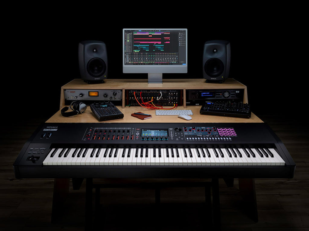 Roland Fantom 8 EX 88-Key Workstation Keyboard Synthesizer Bundle with Adjustable Stand, Sustain Pedal, Online Piano Lessons, Instructional DVD, and Austin Bazaar Polishing Cloth