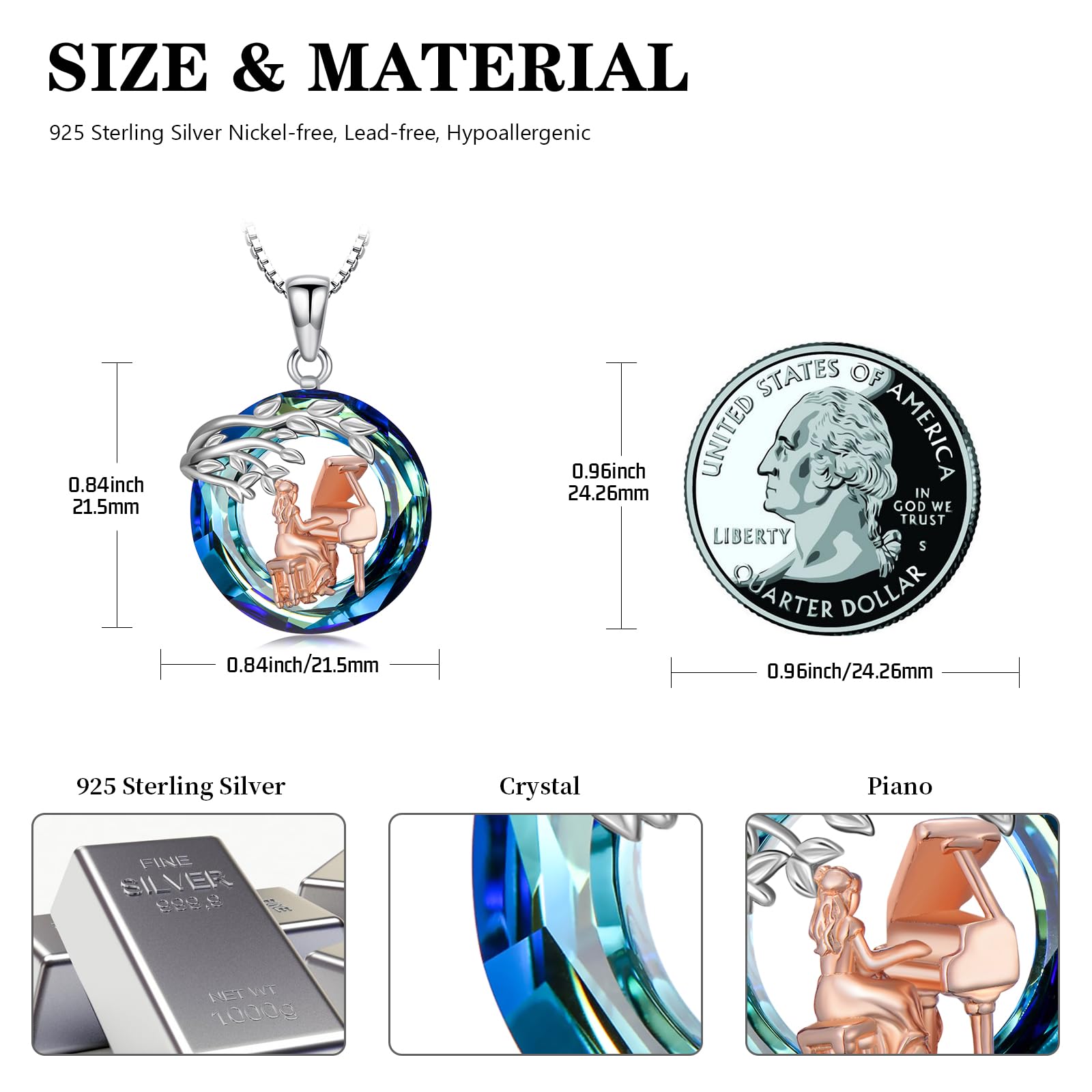 Sport/Music Necklace for Women 925 Sterling Silver Crystal Pendant Tree of Life Jewelry Gifts for Sport Players