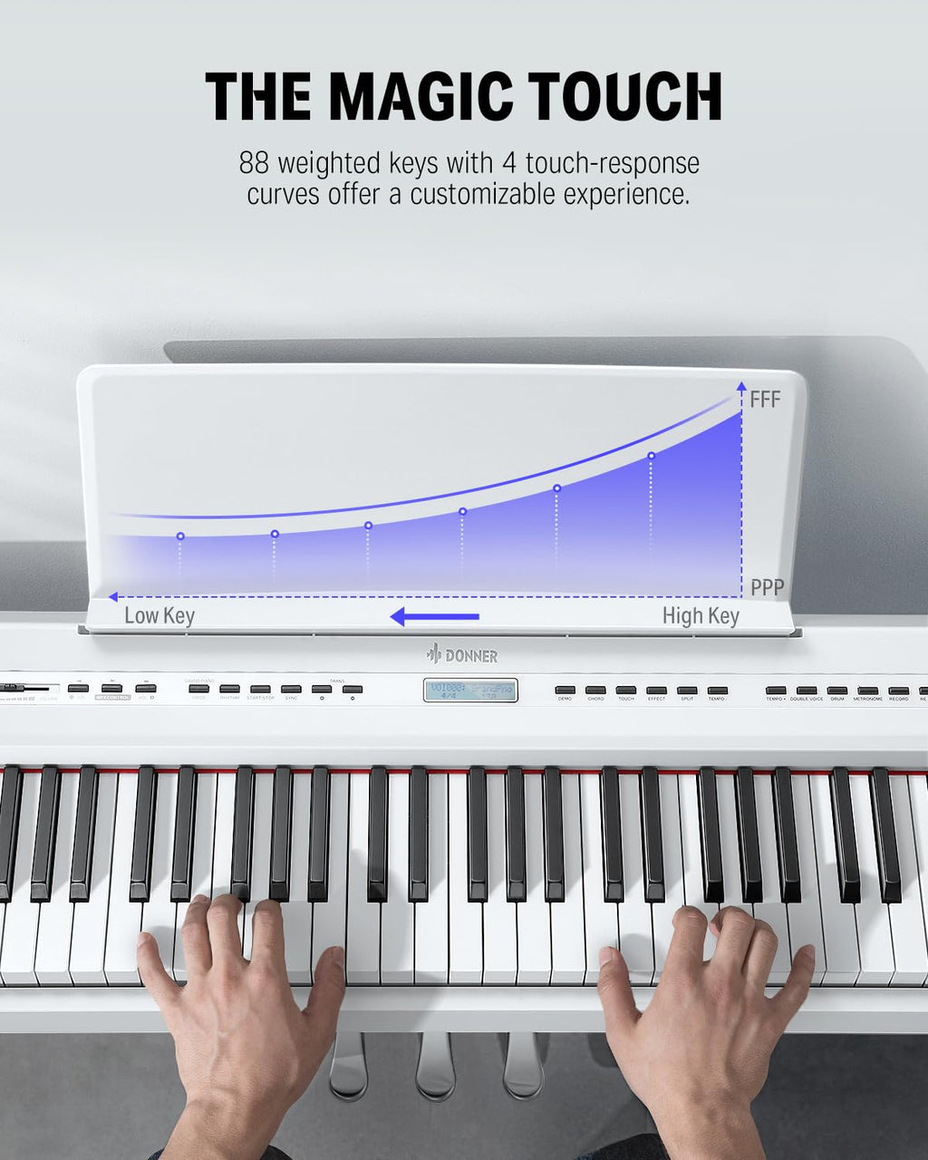 Donner 88 Key Weighted Keyboard, Premium Upright Piano for Beginner to Professional, Full Size Electric Keyboard with Headphone Adapter DDP-400