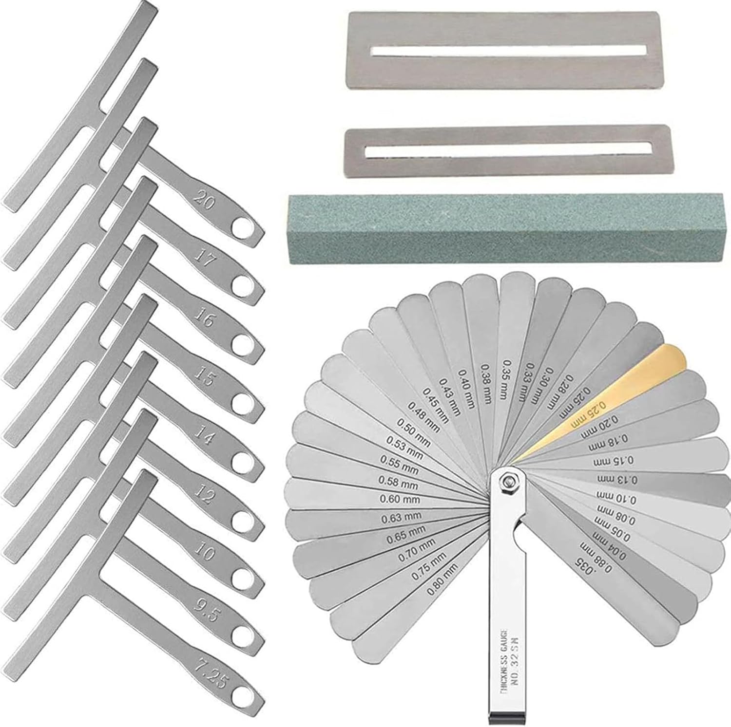 LiebeWH 17 Pcs Guitar Setup Kit Stainless Steel Luthier Tools with Pouch | Bass Guitar Maintenance, Neck Relief Gauge, String Action Ruler, Feeler Gauge, Fingerboard Guards, T Gauges, Polishing Stone