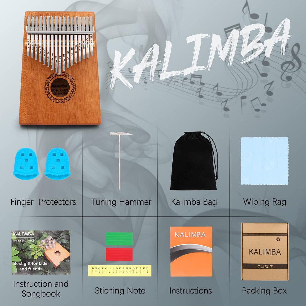 Kalimba Thumb Piano,YUNDIE Potable 17 Keys Mbira Finger Piano with Tune Hammer and Study Instruction,Musical Instruments Gift for Adult Beginners Professional (Brown, 21keys)