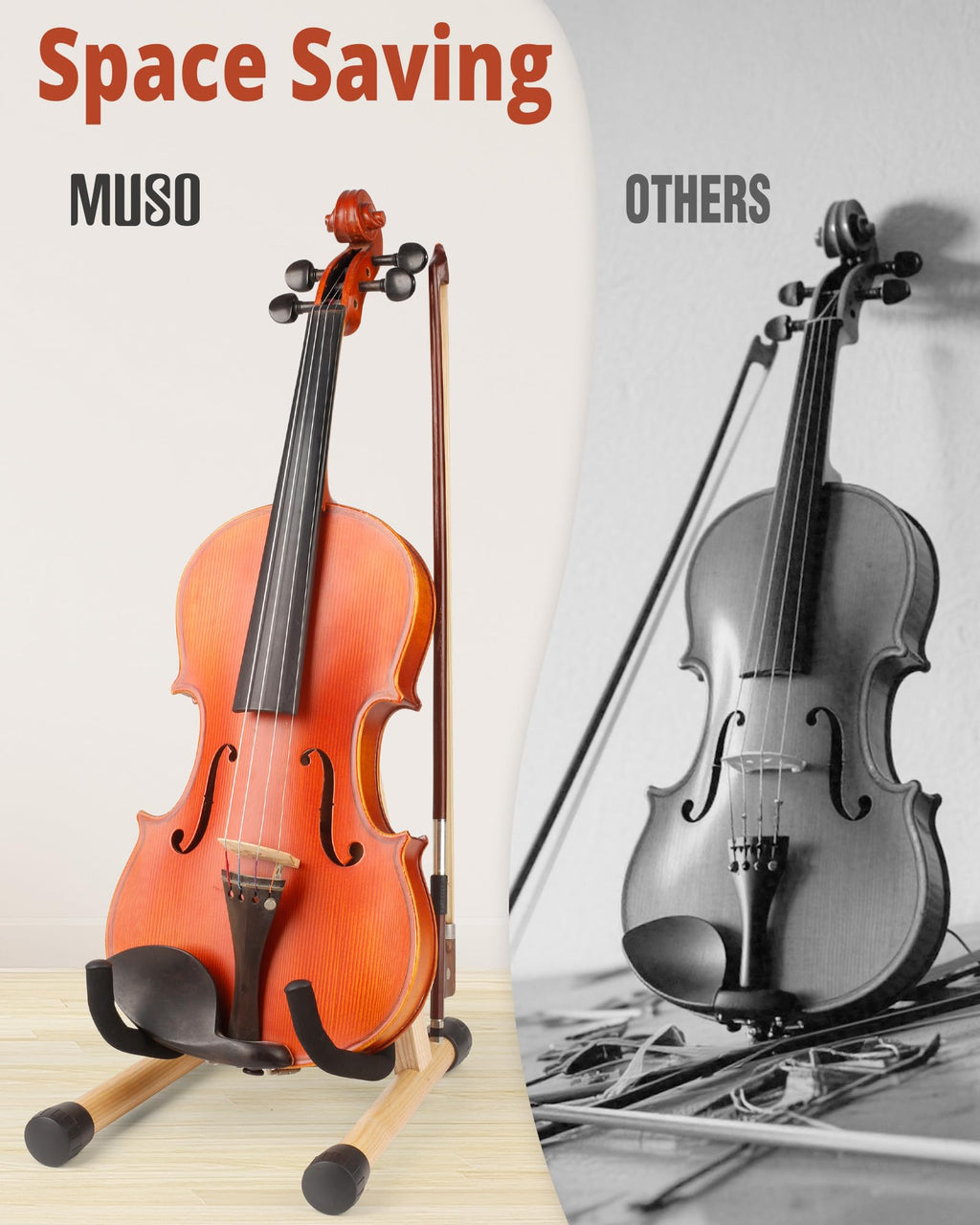 MUSO Cello Stand with Bow Holder,A-Frame Floor Stand with Padded Foam, Handcrafted Cello Rack Fits 1/2, 3/4, 7/8, 4/4 Full-Size and Guitar, Instrument Holder for Home and Studio Display