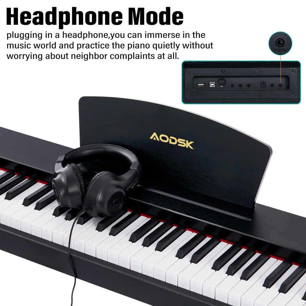 AODSK Digital Piano 88 Key Full Size Weighted Keyboard Overall Solid Wood Frame for Beginners with Sheet Music Stand Triple Pedal Power Adapter