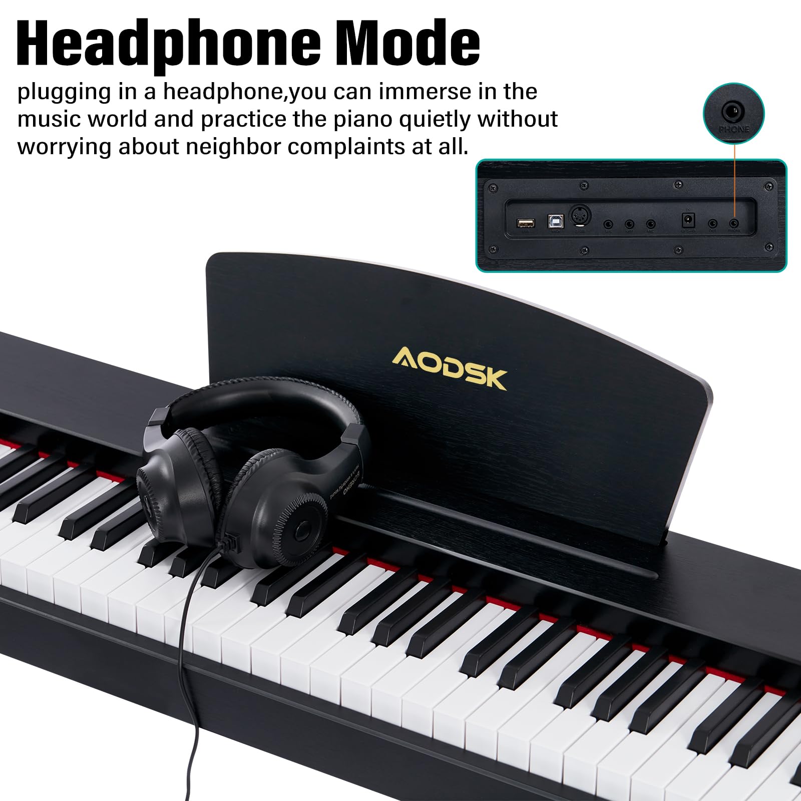 AODSK Digital Piano 88 Key Full Size Weighted Keyboard Overall Solid Wood Frame for Beginners with Sheet Music Stand Triple Pedal Power Adapter