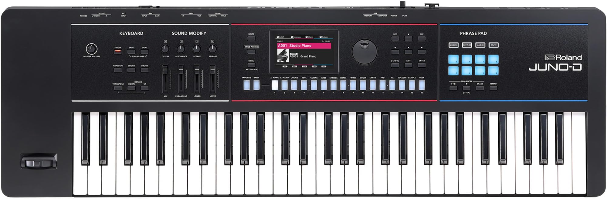 Roland JUNO-D8 Synthesizer Bundle with Adjustable Stand, Bench, Sustain Pedal, Cover, Austin Bazaar Instructional Video, and Polishing Cloth