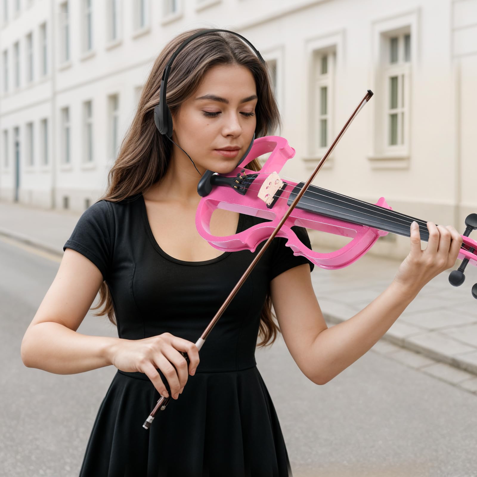 Ktaxon Full Size Electric Violin, 4/4 Acoustic Silent Electric Violin for Beginner Adults Teens with Ebony Fittings, Case, Bow, Headphone, Rosin and Extra String (Black)