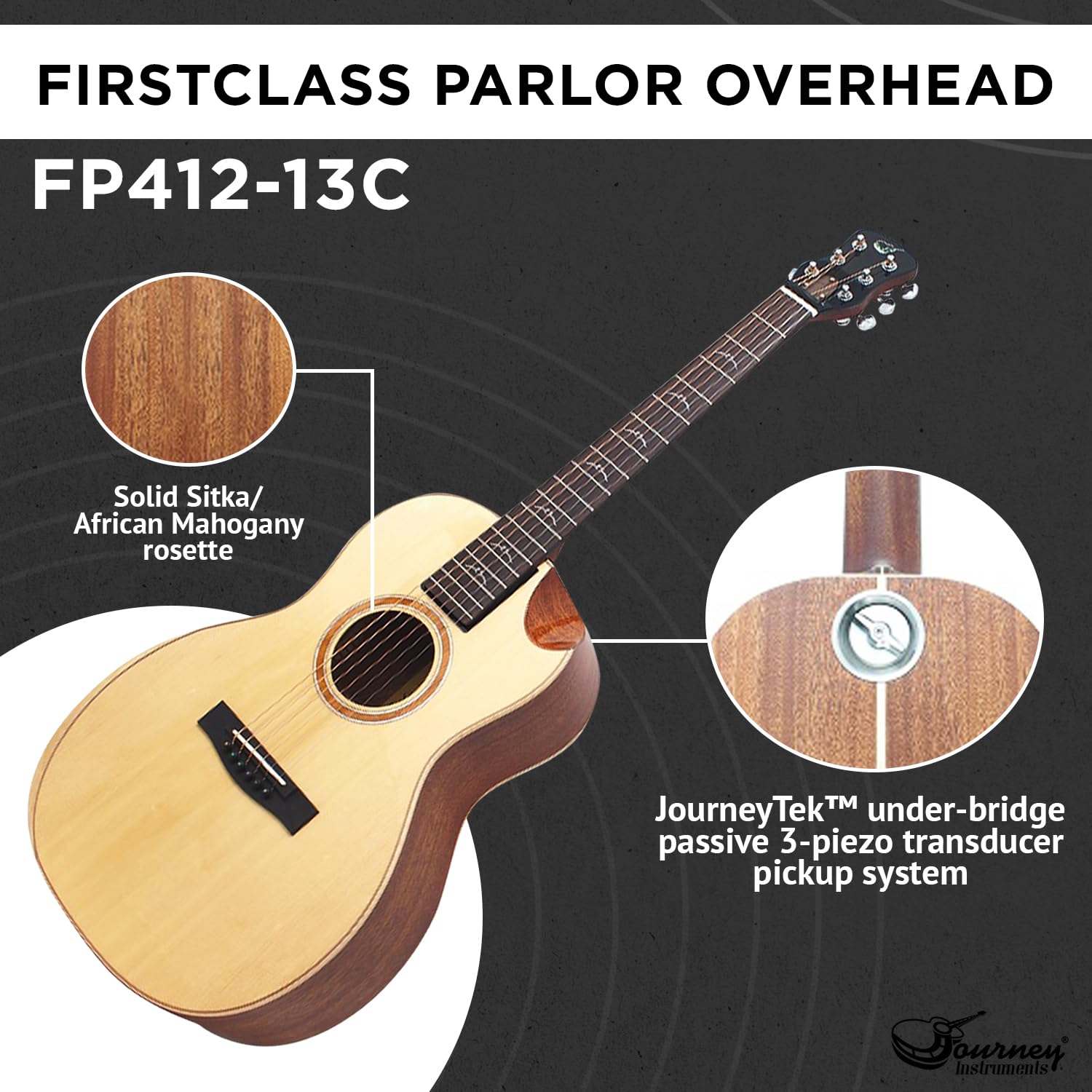 Journey Instruments Solid Sitka Acoustic Collapsible Travel Guitar PJ410N | Traveling Acoustic Guitar with Collapsible Patented System, Portable Backpack Case (African Mahogany)