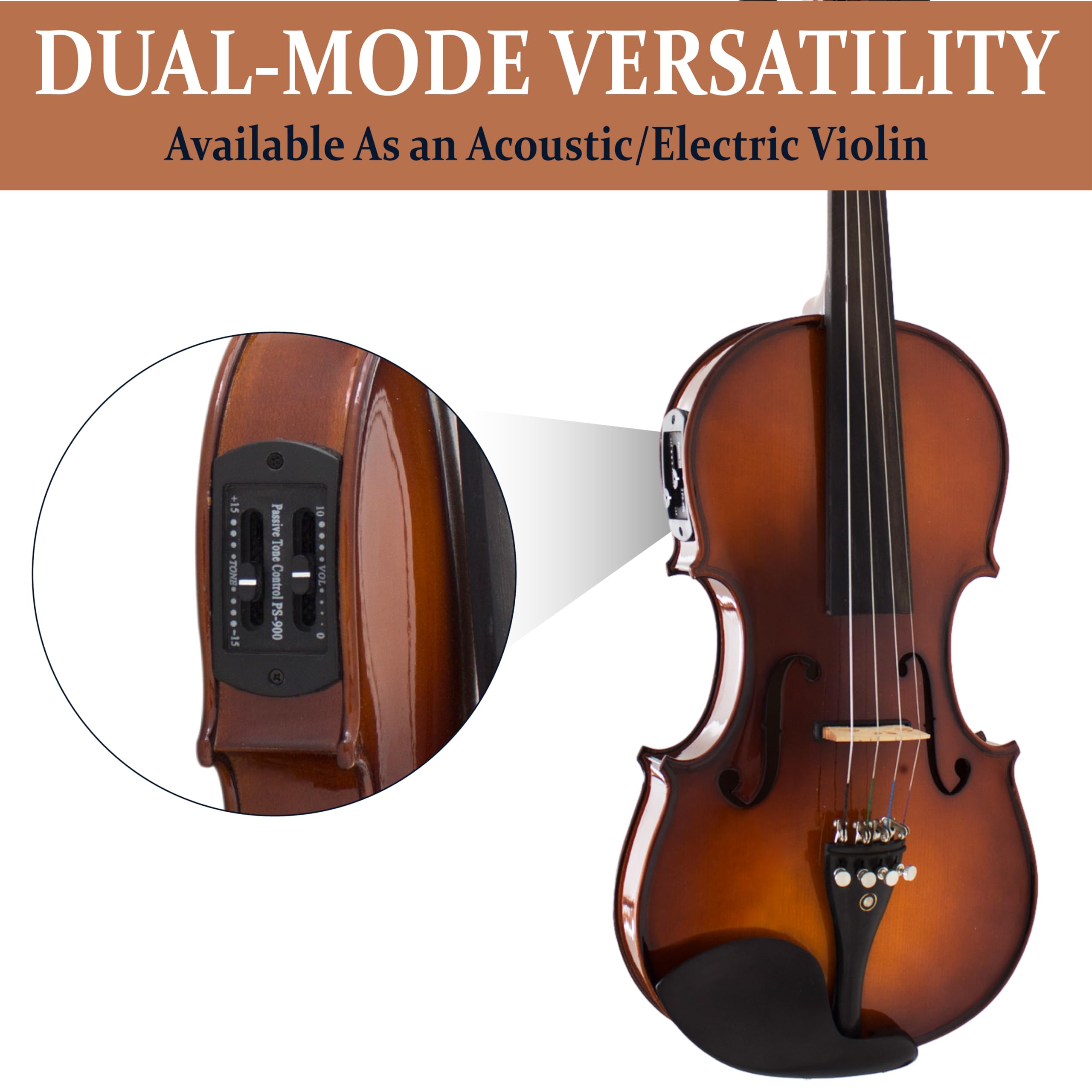 Cecilio 4/4 Full Size Acoustic & Electric Violin for Beginners & Professionals, Hand-Carved Solid Spruce Top, Ebony Fine Tuners, Full Set with Case, Bow, Rosin & AUX Cable (Metallic Black)