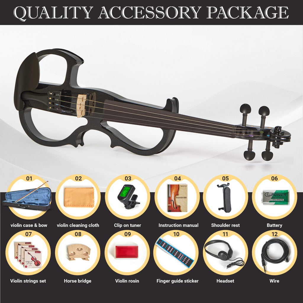 Cobalt Blue Silent Electric Violin 4/4 Full Size, Acoustic-Electric Violin for Beginners & Students, Quiet Practice with Headphones, High-Fidelity Pickup, Complete Starter Kit