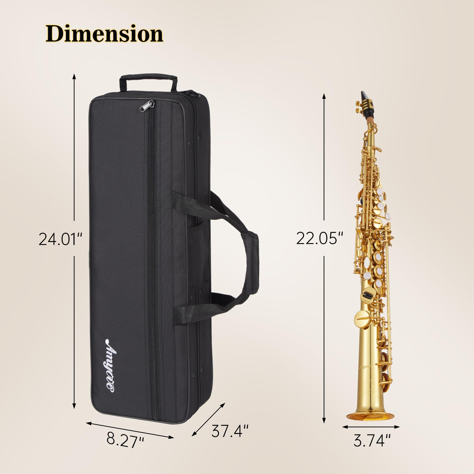 Senfot AS-100 Eb Alto Saxophone Gold Lacquer Alto Sax Full Kit With Cleaning Cloth, Gloves, Brush, Headjoint, Reed, Strap, Stand, Tube Case, Saxophone for Beginners and Professional, Gold