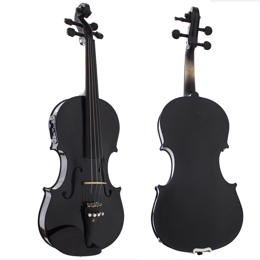 Cecilio 4/4 Full Size Acoustic & Electric Violin for Beginners & Professionals, Hand-Carved Solid Spruce Top, Ebony Fine Tuners, Full Set with Case, Bow, Rosin & AUX Cable (Metallic Black)