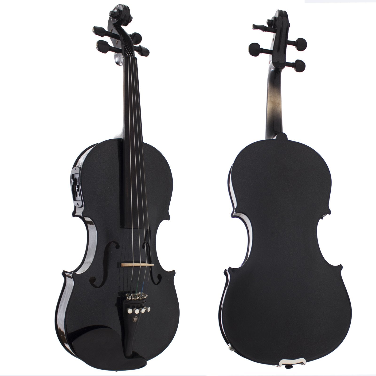 Cecilio 4/4 Full Size Acoustic & Electric Violin for Beginners & Professionals, Hand-Carved Solid Spruce Top, Ebony Fine Tuners, Full Set with Case, Bow, Rosin & AUX Cable (Metallic Black)