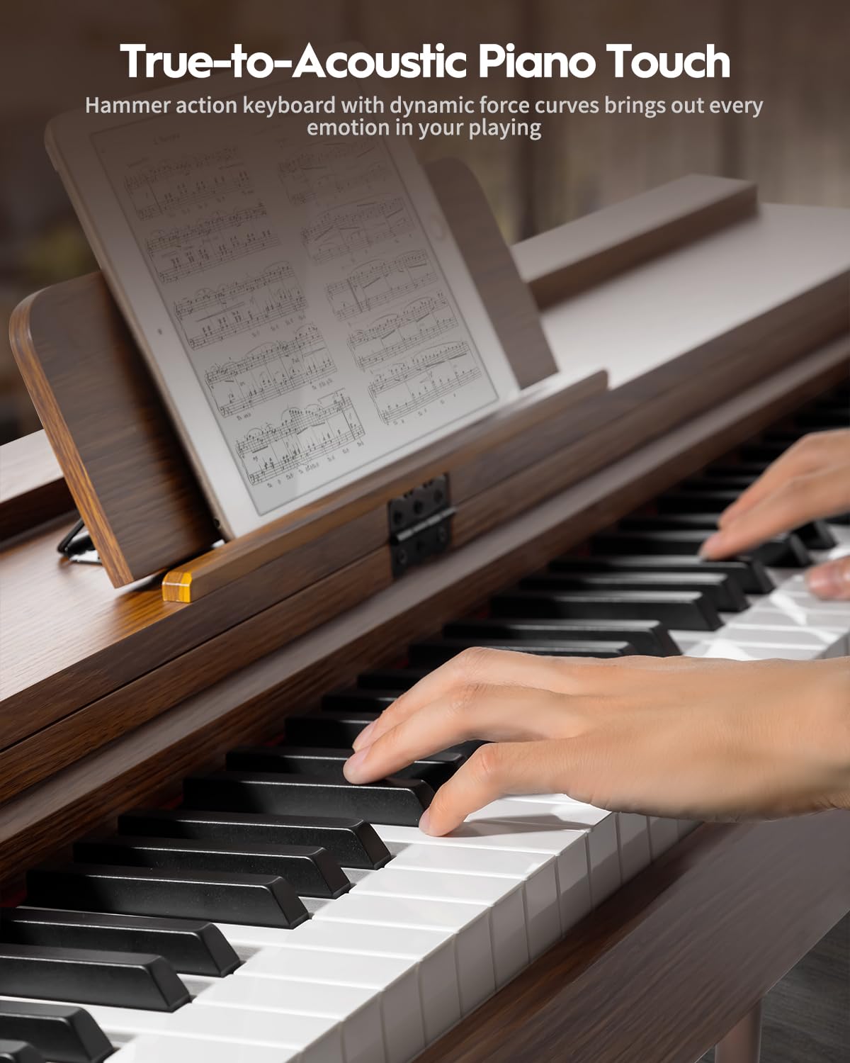 STRICH Digital Piano 88 Keys, Hammer-Action Weighted Keyboard, Full size Electric Piano Keyboard with Furniture Stand, 25Wx2 Speakers, Supports USB-MIDI/Wireless Connect, SDP-300W (Color Walnut Wood)