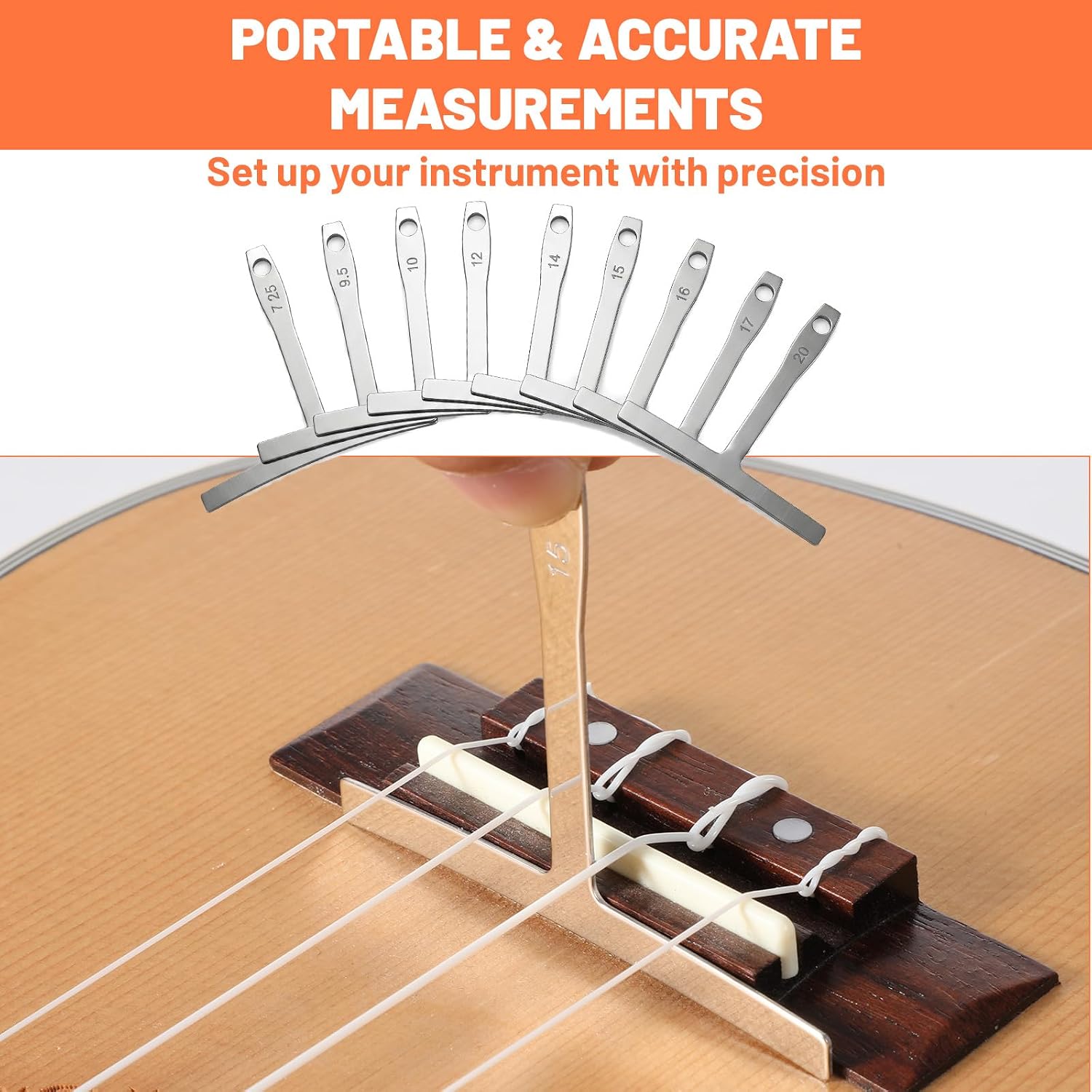 Guitar Radius Gauge Set, 9-Piece Understring Radius Tools String Action Ruler Luthier Kit Precision Measuring Tool for Guitar Bass Setup Repair (Stainless Steel)
