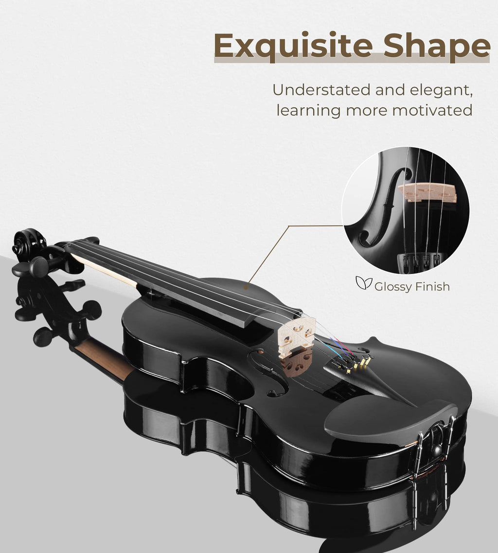Vangoa 4/4 Full Size Beginner Violin Set, Acoustic Violin for Adults, Teens and Children over 11, Violin Beginner Set (with Hard Case, Rosin, Shoulder Rest, Bow, Spare Strings, Mutes and Black Set)