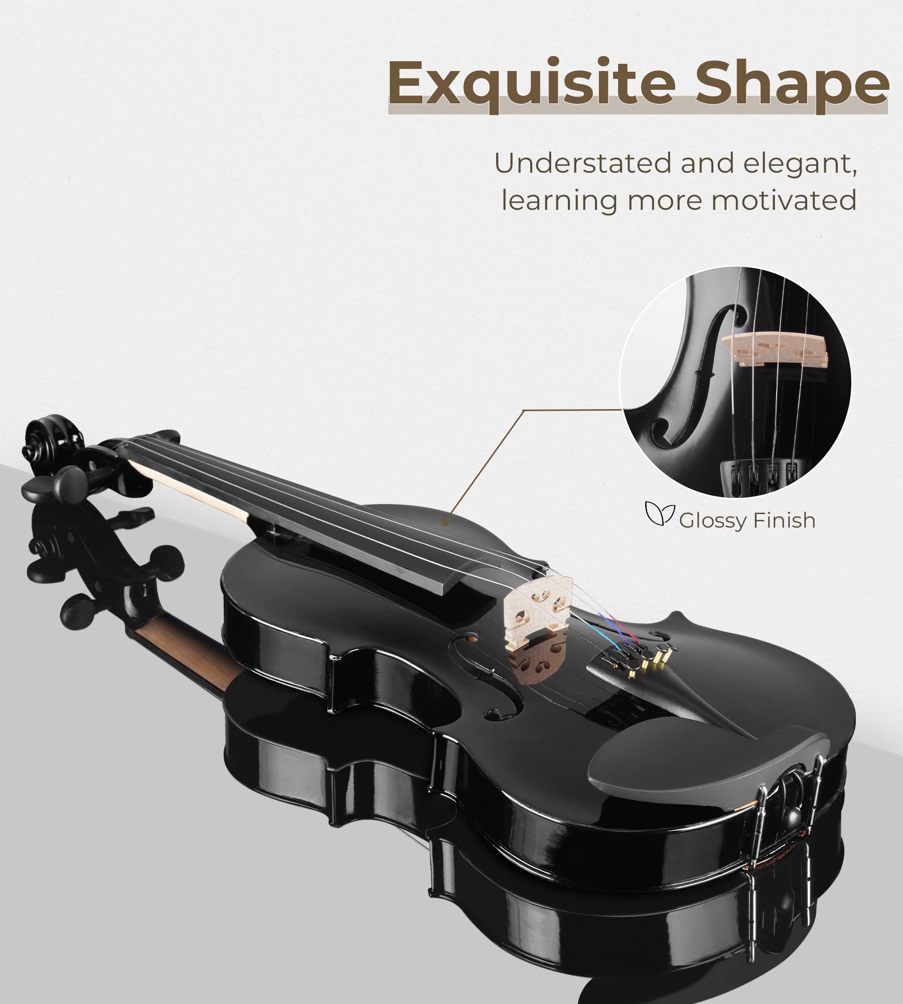 Vangoa 4/4 Full Size Beginner Violin Set, Acoustic Violin for Adults, Teens and Children over 11, Violin Beginner Set (with Hard Case, Rosin, Shoulder Rest, Bow, Spare Strings, Mutes and Black Set)