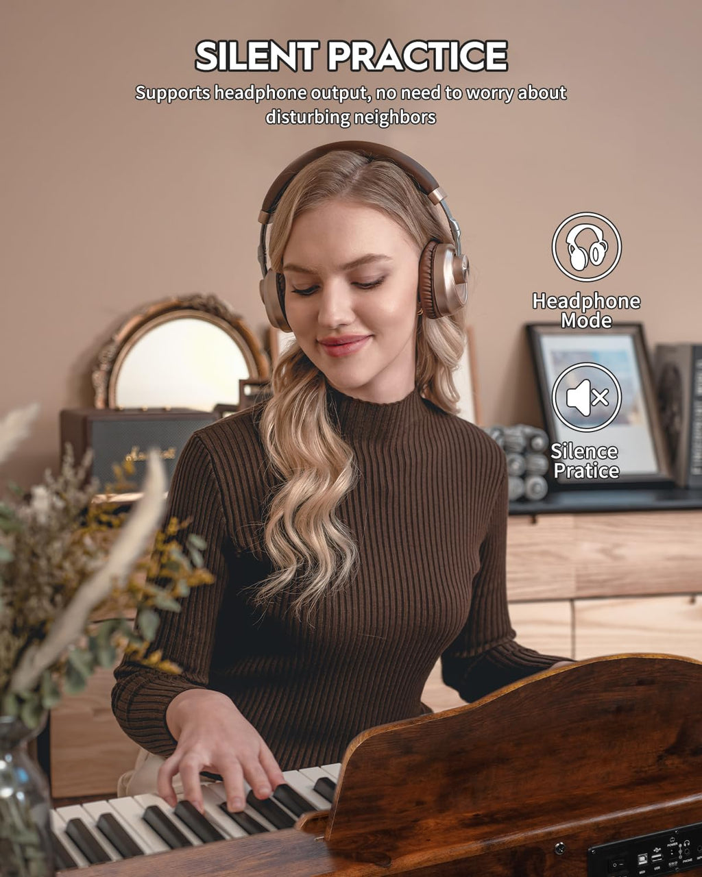 STRICH Digital Piano 88 Keys, Hammer-Action Weighted Keyboard, Full size Electric Piano Keyboard with Stand, 25Wx2 Speakers, Supports USB-MIDI/Wireless Connecting SDP-300S (Color Mahogany)