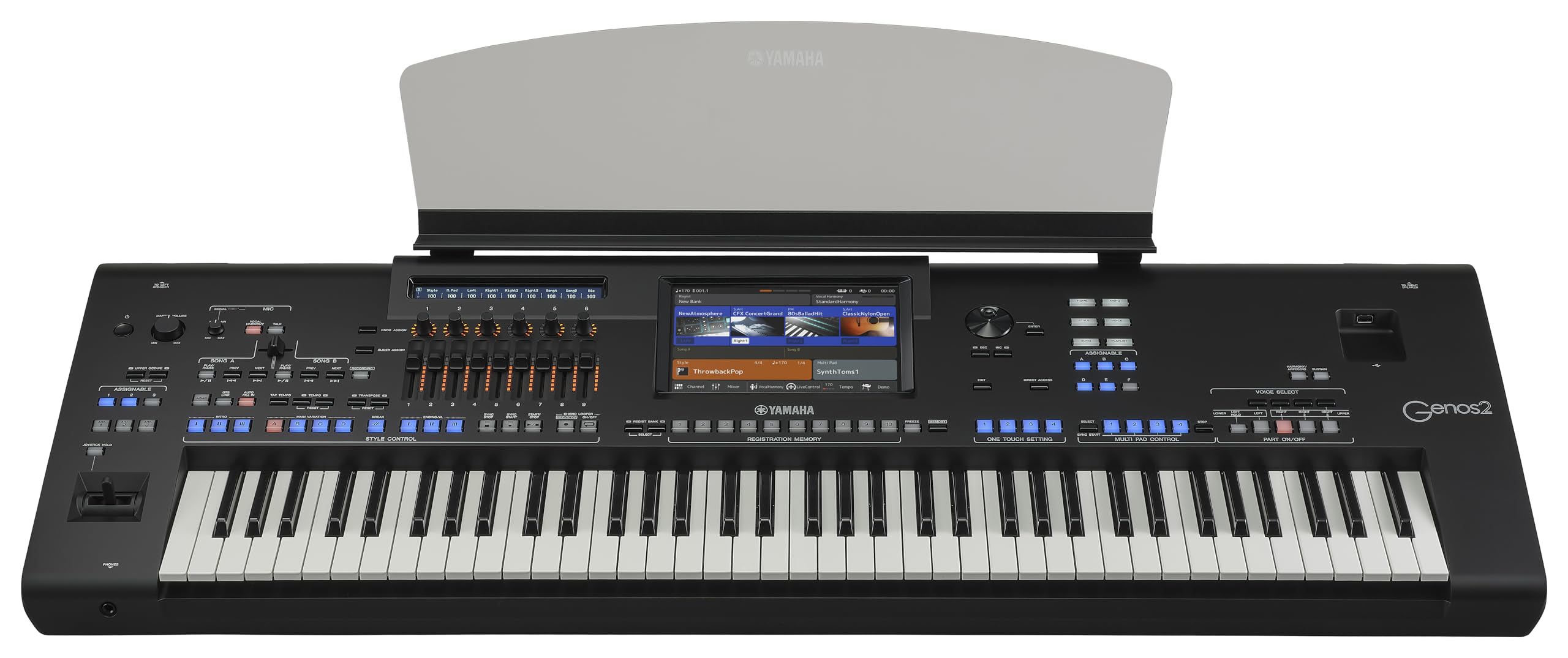 Yamaha 76-Key Flagship Arranger Keyboard, Voice and Style Library, Chord Looper, 9-Inch Touch Screen GENOS2