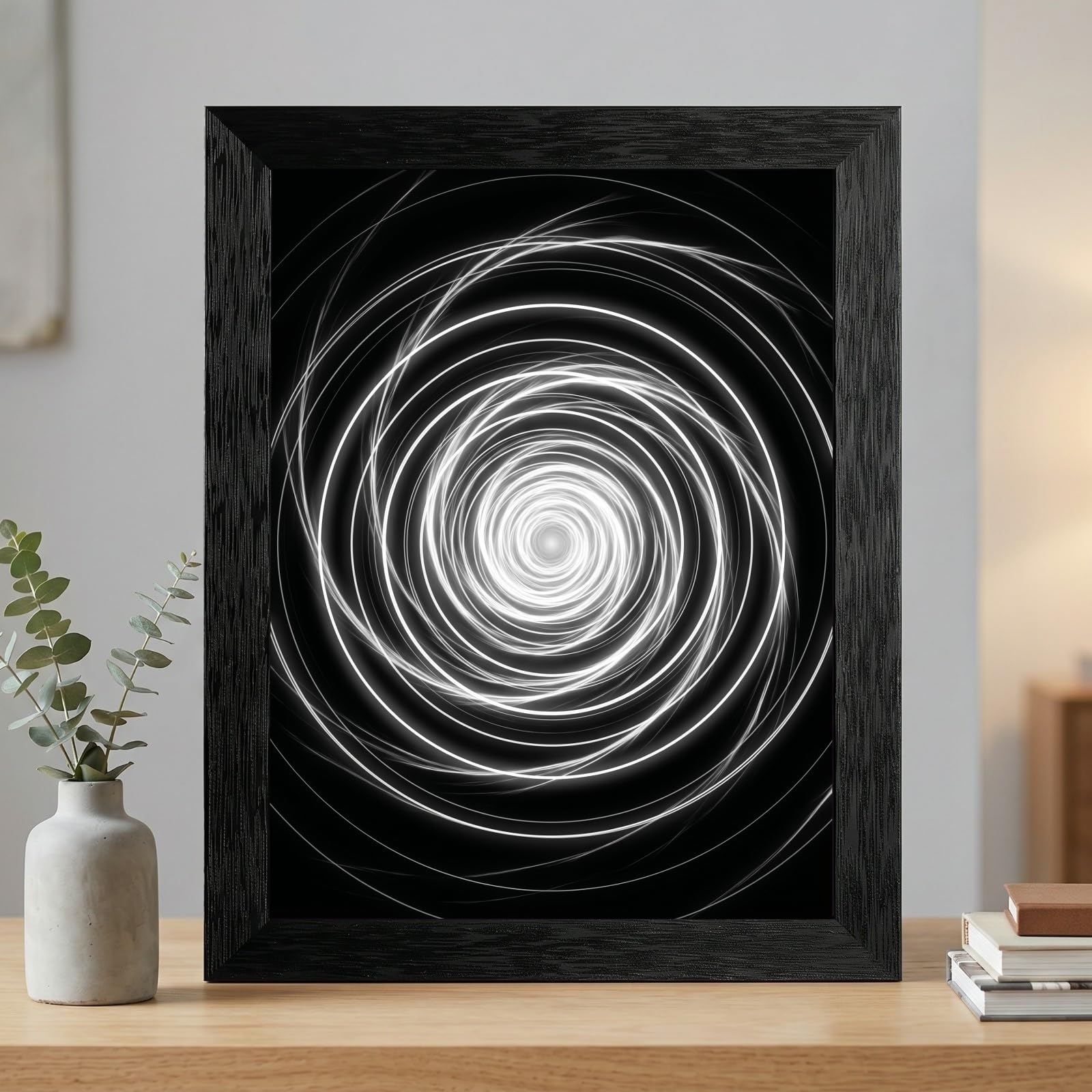 Framed Canvas Wall Art Minimalist Abstract Cello Musical Instrument Electric White Glowing Lines on Black Canvas Print Poster Black Frame Wall Decor for Music Room Studio Modern Art, Inch 24x36