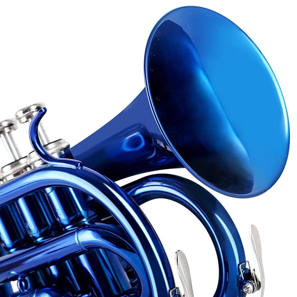 EastRock Pocket Trumpet Brass Bb Nickel Plated Trumpet with 7 C Mouthpiece, Hard Case, Strap, White Gloves, Cleaning Kit for Students and Beginners