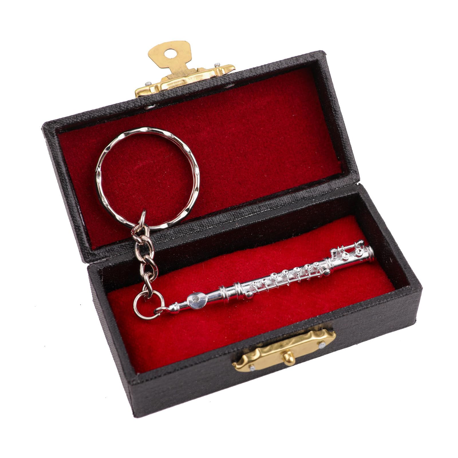 Miniature Musical Instrument Keychain with Case Brass Mini Collectible Figurines Replica Key Ring Birthday Gifts