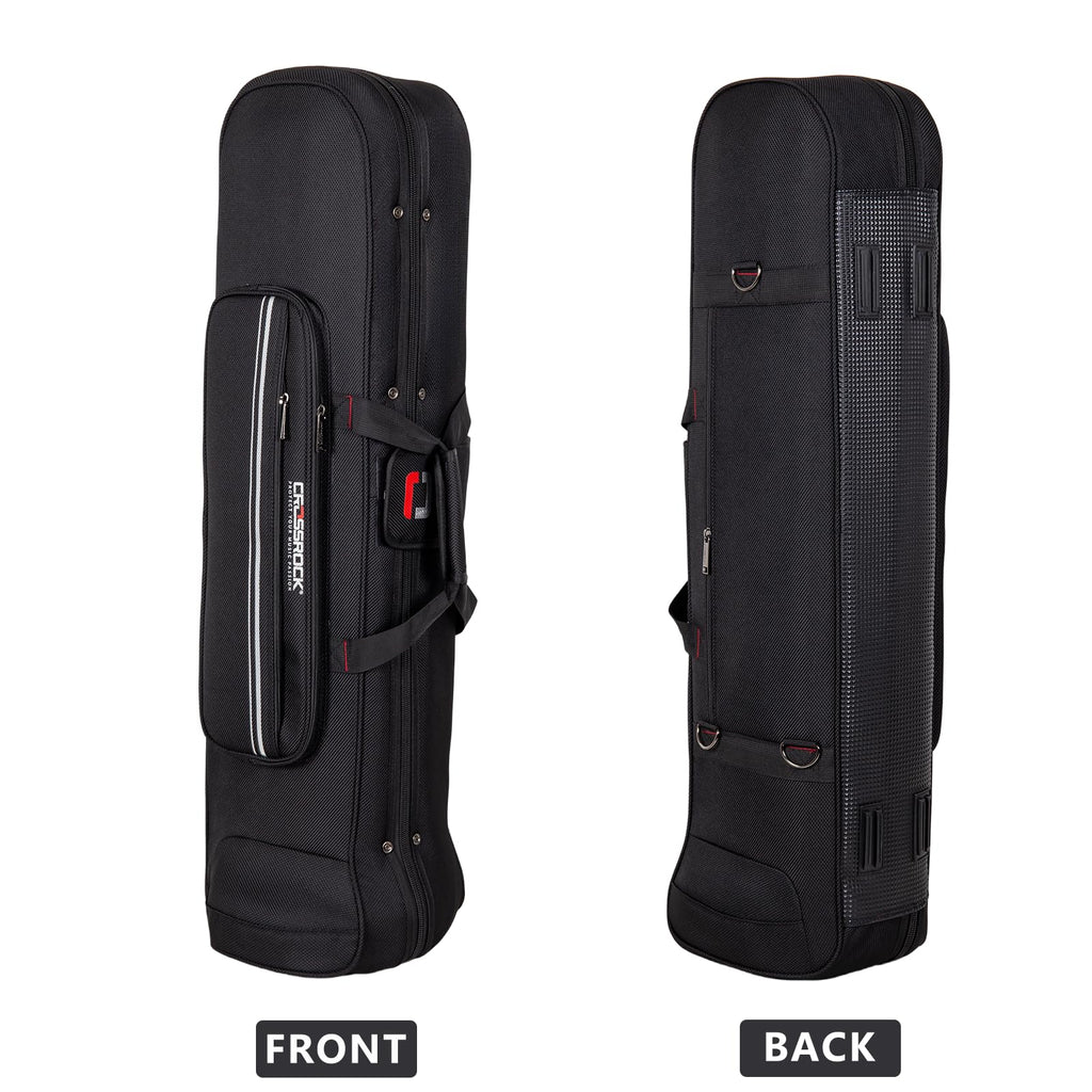 Crossrock Tenor Trombone Flight Case — Fits Bb Tenor with F-Attachment | Shockproof Design, Security Lock, Plush Interior, Single Shoulder Strap & Accessory Compartment (CRA980TBBK)