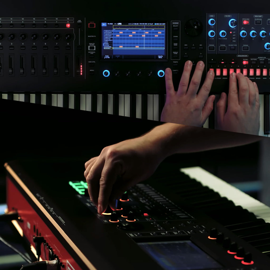 Roland Fantom 8 EX 88-Key Workstation Keyboard Synthesizer Bundle with Adjustable Stand, Sustain Pedal, Online Piano Lessons, Instructional DVD, and Austin Bazaar Polishing Cloth