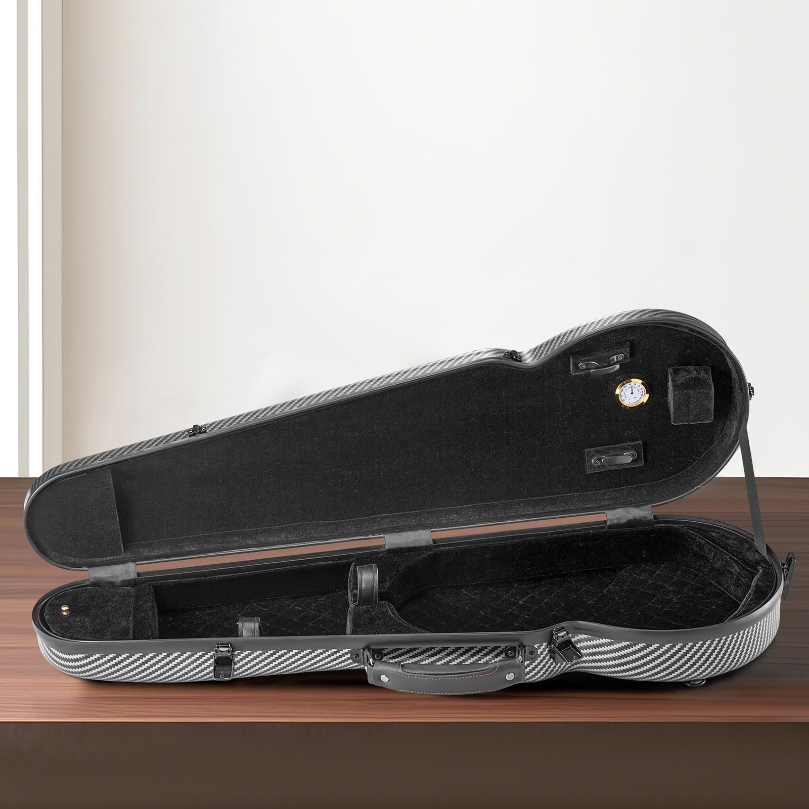 VEVOR 4/4 Full Size Violin Case, Built-in Hygrometer, Lightweight Portable Travel Carrying Bag, with Plush Lining, Dual Shoulder Straps, Anti-Scratch, Professional Triangular Shape, for Violin, Black