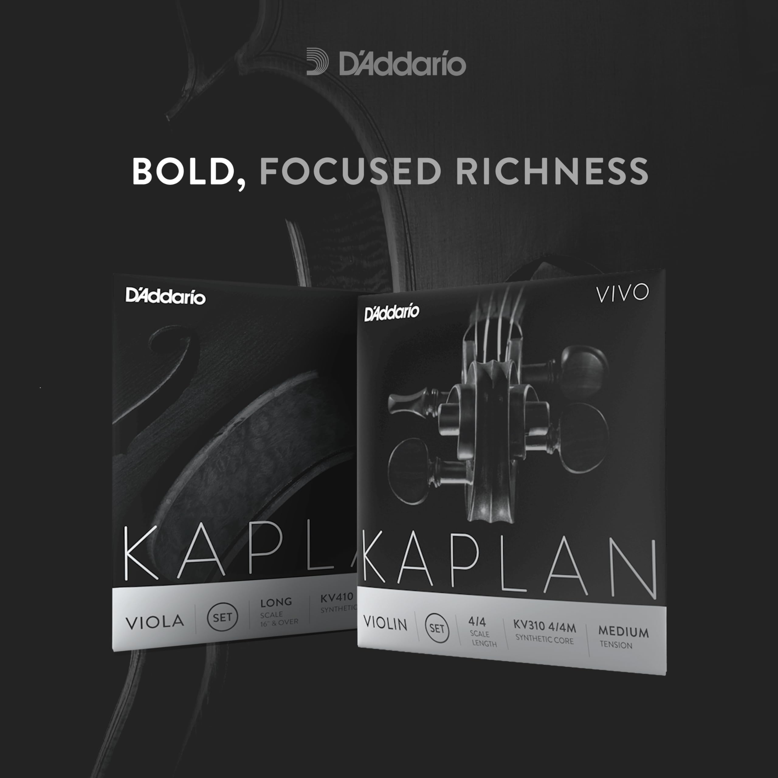 D'Addario Kaplan Vivo Violin Strings - Full Set - KV310 4/4M - Violin Strings - 4/4 Scale, Medium Tension