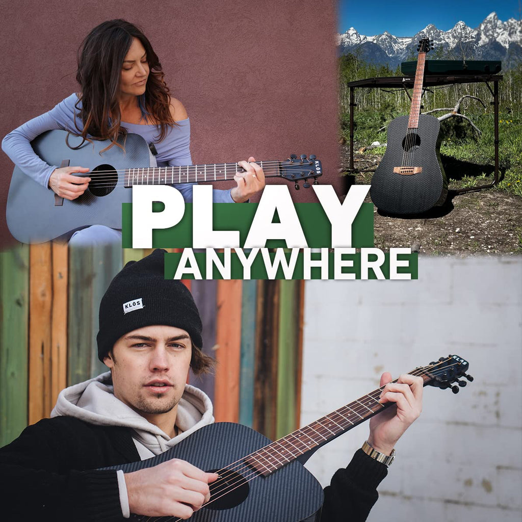 KLOS Full Size Guitar, Durable Carbon Fiber Acoustic Electric Guitar - Black with Gig Bag, Strap, Capo and more